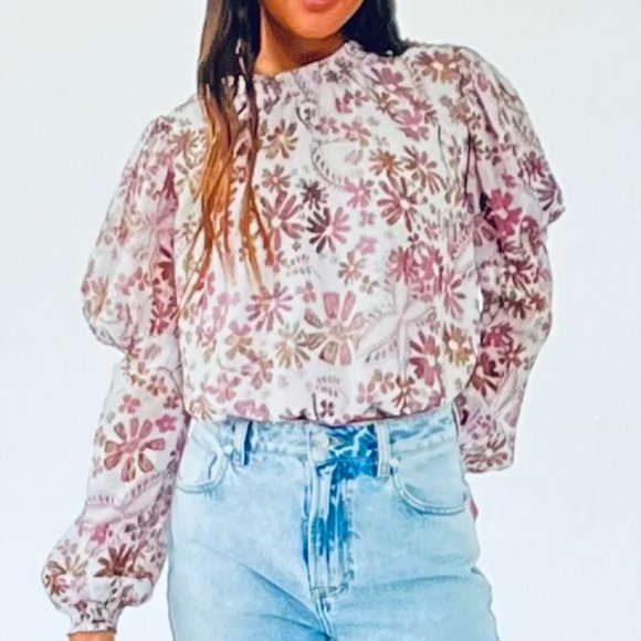 Free People Tops - Free People Clarissa Printed Top in Grey Lilac Combo (Sz XS, Could fit S) NWT